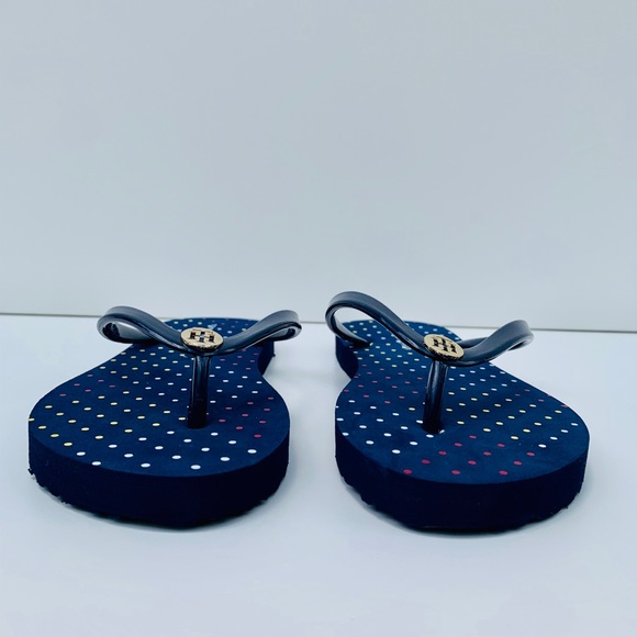 Tommy Hilfiger Flip Flop Navy/Color dots/Gold Sz 7 - Picture 2 of 12